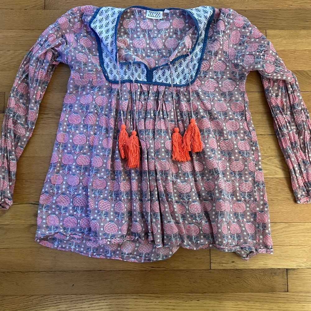 SZ block print Indian cotton shirt large